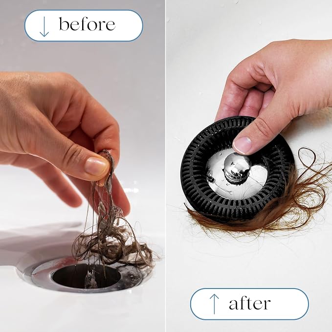TubRing Pop-Up Drain Protector & Strainer Silicone Hair Catcher, Black | Easy snap-in design fits around bathtub stoppers. Customizable utility guard for clog prevention. Fits 1.85"- 2.16" drains.