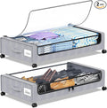 Under Bed Storage with Wheels, 2-Pack Under the Bed Storage Containers with Clear Lids & Label, Underbed Storage Bins, XXL 60L Rolling Metal Drawer for Clothes, Shoes, Toys, Books - Gray
