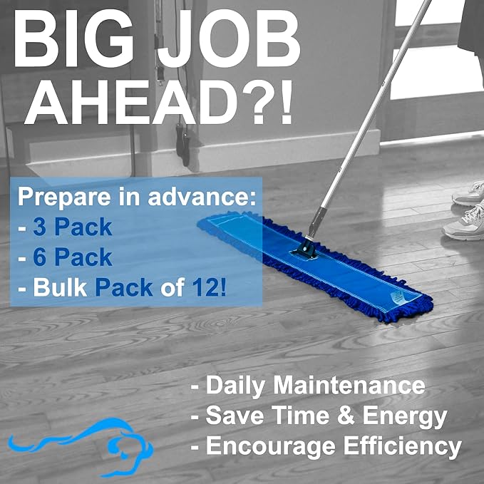 Kleen Handler 48 inch Microfiber Dust Mop | 12 Pack, Extra Large Washable Commercial Mop Head Replacement