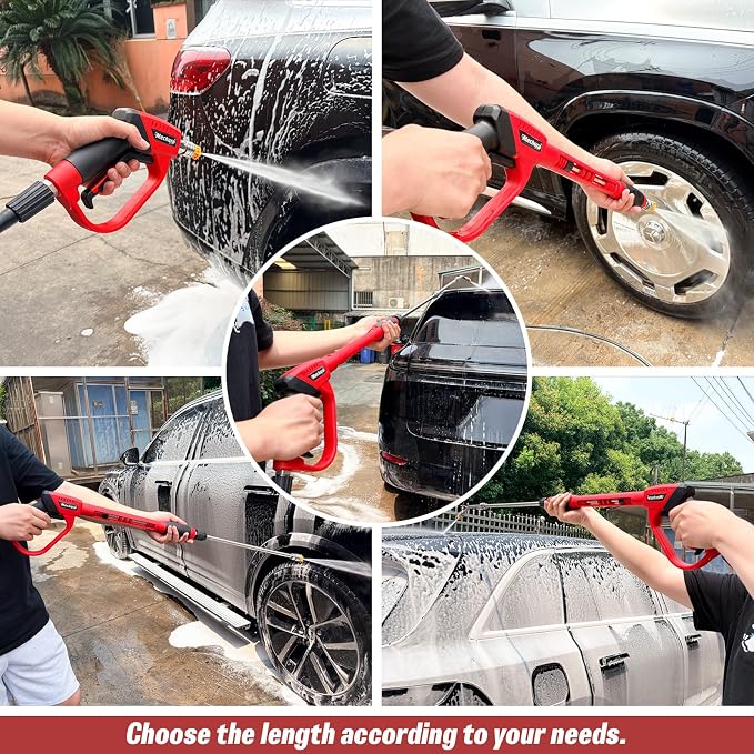 Pressure Washer Gun 5000PSI with Extension Wands，64 Inch | Pressure Washer Accessories with 1/4" Quick Connect Outlet, Car Wash Gun with 5 Nozzle Tips and M22-14mm to M22-15mm Adapters