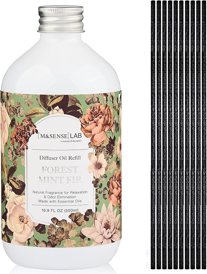 M&SENSE Reed Diffuser Set, Forest Mint Fir, 17oz Natural Essential Oil | Non-Toxic Organic, Long-Lasting Fragrance, Ideal for Living Room, Lounge Area, Gifts for Women