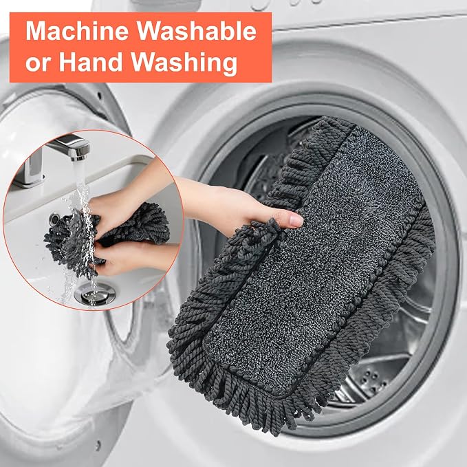 18" Dust Mop Floor Cleaning System, Flat Mop with Stainless Steel Handle, 3 Different Washable Pads Wet and Dust Mopping for Hardwood, Vinyl, Laminate, Tile Cleaning