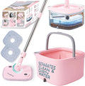 True & Tidy Square Spin Mop & Bucket System w/Machine Washable Pads, Rose
