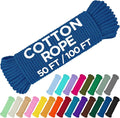 TECEUM Cotton Rope 3/16” (5 mm) – 100 FT – Strong All-Purpose Braided Rope – Natural Cotton – for Crafting, Сamping, Clothes Line, DIY, Indoor & Outdoor Use – Blue