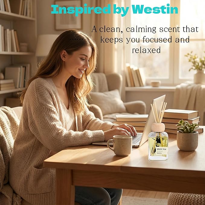 White Tea Reed Diffuser, 3.34 Fl Oz | Westin Hotel-inspired Scent;Air Fresheners for Bedroom, Bathroom, Living Room or Office; Gift-ready