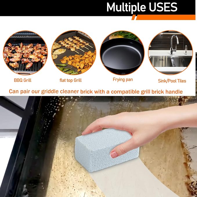 Heavy Duty Grill Cleaner, Grill Cleaning Bricks, Pumice Stone for Cleaning | for cleaning flat top, Pumice Griddle Cleaning Stone Removing Stains for BBQ, Swimming Pool, Sink (8 Pack)