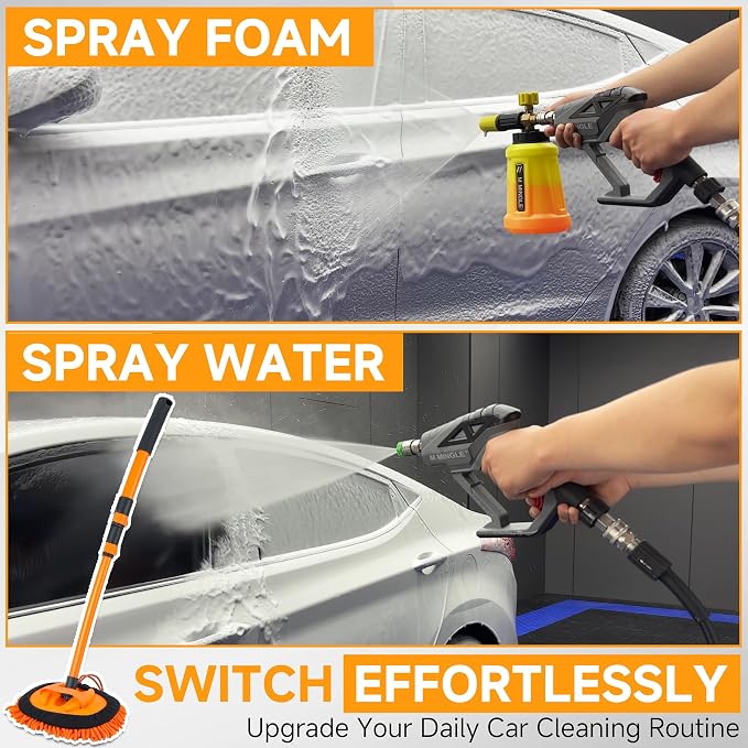 M MINGLE Pressure Washer Foam Cannon Kit, Car Wash Brush with Long Handle | Thick Foam Sprayer, Adjustable Foam Gun, 5 Multi-Angle Nozzles for All Cleaning Jobs, Universal Power Washer Fit