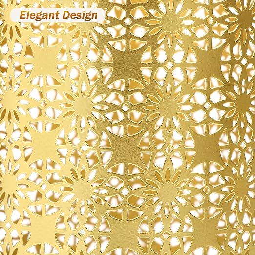 Small Gold Trash Can, Decorative Floral Waste Basket with Perforated Design, Elegant Gold Garbage Can for Bathroom, Bedroom, Office and Kitchen, 7" W X 7" L X 12" H
