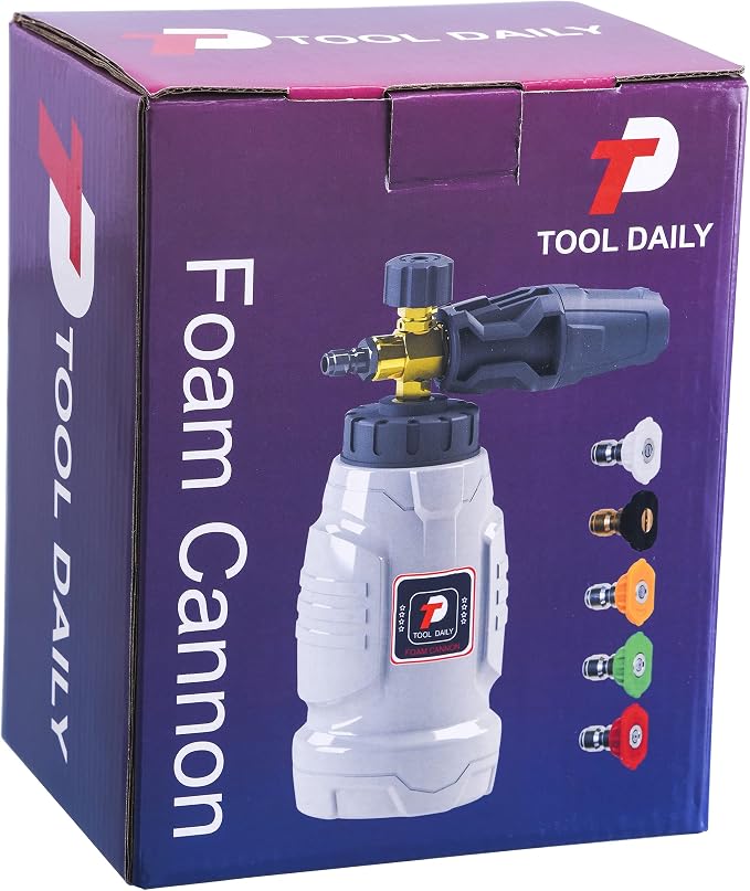 Tool Daily Foam Cannon for Pressure Washer, 5 Power Washer Tips,1 Liter | Adjustable Snow Foam Lance for Car Washing, 1/4 Inch Quick Connect, 3600 PSI