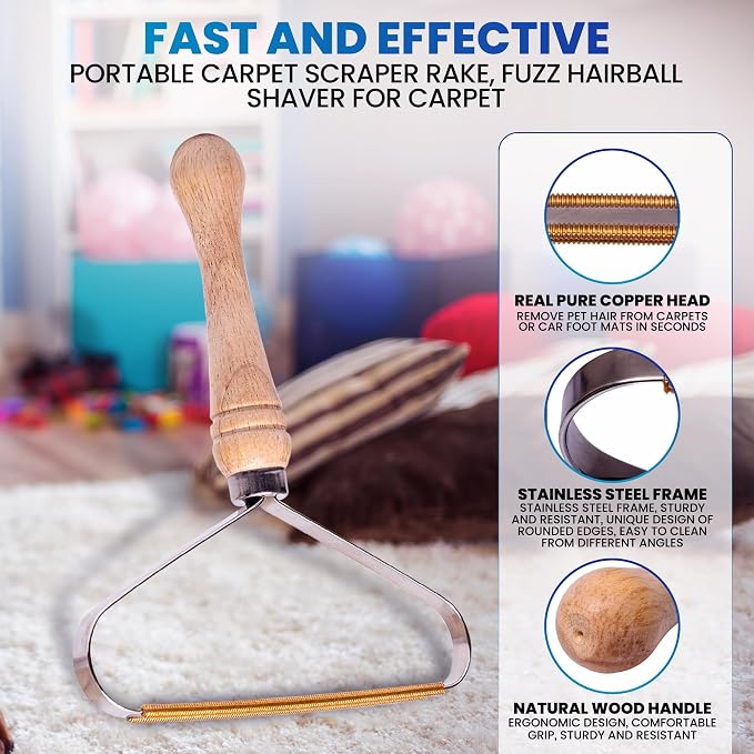 2-Pack Pet Hair Removal Tool, Lint Remover, Carpet Scraper & Shaver for Clothes and Carpets, Dog & Cat Hair Remover with Carpet Rake for Cars, Rugs, Sofas, and Furniture