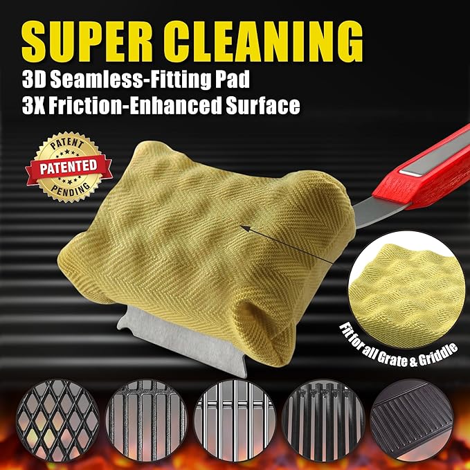 GRILLART SteamWizards Grill Brush Bristle Free, Seamless-Fit Scrub Scraper | Safe Durable Replaceable Head, Flexible Sturdy Handle, For All BBQ Grates, Heat-Resistant, Steam Cleaning Tool, Daddy Gifts