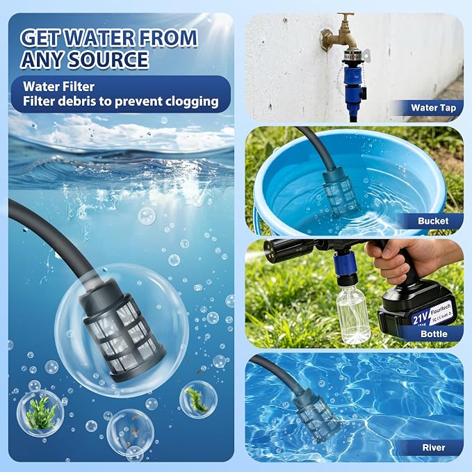Cordless Pressure Washer, Multifunctional Power Washer for Wash,Blow,Vacuum | Portable Pressure Washer with 2*21V Batteries, 5-in-1 Nozzle, Battery Powered Pressure Washer for Car, Patio & Home Cleaning
