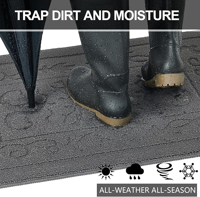 FONEYI Indoor Door Mat 32" x 48", Dirt Trapper Door Mats Non-Slip Entryway Rugs Washable, Absorbent Resist Dirt Welcome Mat, Low Profile Inside Floor Mats for Front Back Door and Entryway, Grey