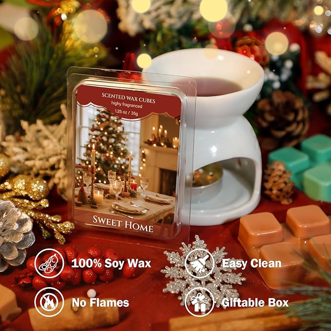 SCENTORINI Christmas Wax Melts, Scented Wax Melts 6 Pack - Non-Toxic, Natural Soy Wax Cubes for Wax Warmers, Long Lasting Strong Scent for Holiday Home Fragrance
