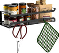 Spice Rack Wall Mount with Hooks - Spice Racks Organizer for Cabinet Storage, Wall Mounted Hanging Shelf Seasoning Organizer, for Kitchen, Pantry Door, Bathroom (Black, 1 Pack)
