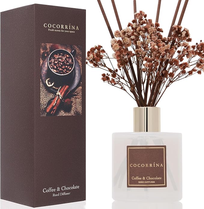 Reed Diffuser Sets - Coffee & Chocolate Scented Diffuser with Sticks Home Fragrance Reed Diffuser for Bathroom Shelf Decor