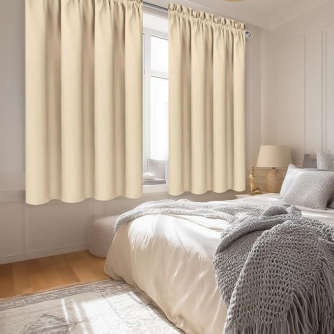 DWCN Blackout Curtains Room Darkening Thermal Insulated Bedroom Curtains Window Curtain Panels, 52 x 45 inches Long, Set of 2 Beige Rod Pocket Drapes