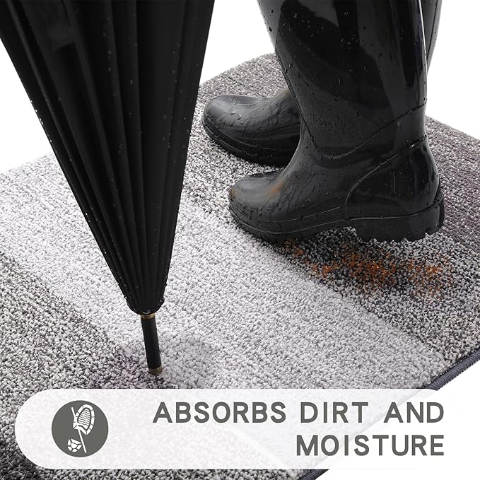 Kitinjoy Indoor Outdoor Door Mat, 32x20 Non-Slip Absorbent Dirt Trapper, Low-Profile Washable Inside Entrance Front Floor Mat, Sturdy Soft Entry Doormats for Entryway, Light Grey