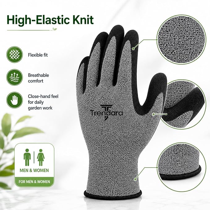 4 Pairs Grey Gardening Gloves for Men & Women, Foam Dipped Latex Work Gloves with Anti-Slip Grip, Breathable Lightweight Garden Gloves for DIY, Yard Work & Household Tasks