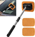 Windshield Cleaning Tool, Car Window Cleaner, Vehicle Window Cleaner with Extendable Handle & 2 Washable Microfiber Pads, Car Interior Glass Wiper Cleaning Kit for Most Vehicles (Orange)