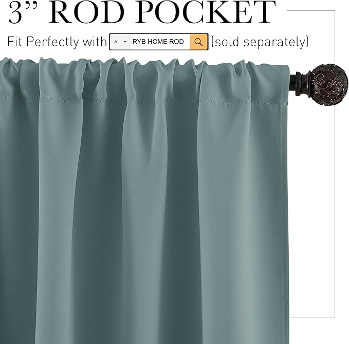 RYB HOME Small Window Curtains, Thermal Insulated Privacy Curtains and Drapes Soild Room Darkening Shades Decent Decor for Kitchen RV Camper Closet, Dusty Blue, W42 x L36 inches, 2 Panels Set