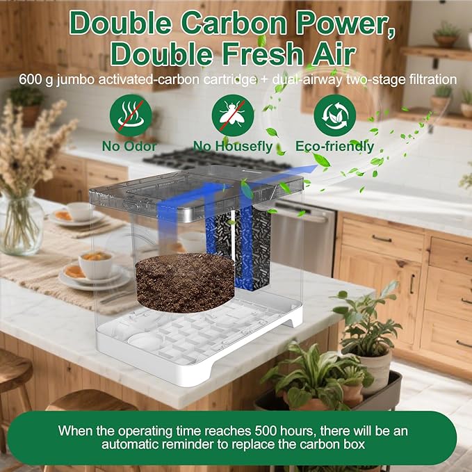 3L Electric Composter for Kitchen, Countertop Compost bin, One Touch Smart Model Handle Kitchen Waste, with Triple Grinding Blade, Carbon Filter, Auto-Cleaning, LED Touch Screen