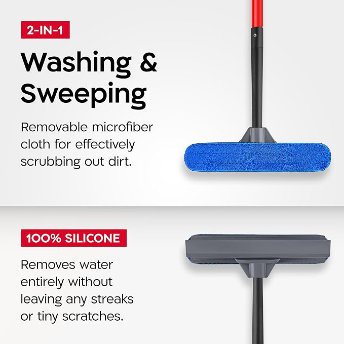 Tyroler Window Squeegee with Extension Pole 12"-110" | 100% Silicone Head | | 7-Part Windows Washing Kit with Extension Pole | Professional Windows Squeegee for Home & High Glass | Window Cleaner Tool