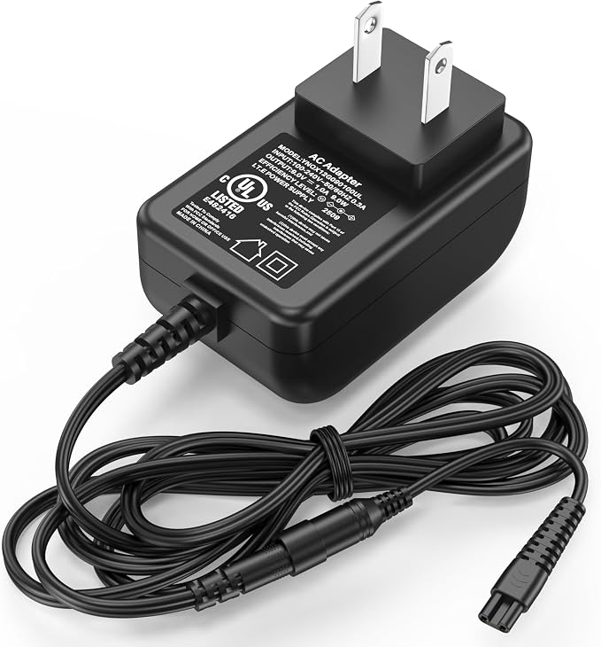 9V Scrubber Charger Fit for Homitt HM115C Electric Spin Scrubber | Power Cord AC Adapter Fit for Homitt Cordless Bathroom Scrubber HM204C HM115CD HM115CG HM115CW Cleaning Brush, 2 Prong