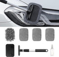 Car Windshield Cleaner Tool Kit with Extendable Handle, Vehicle Window Cleaner with 4 Microfiber Pads and 1 Empty Spray Bottle, Auto Windscreen Cleaning Tool, Universal Fit (Rectangular)