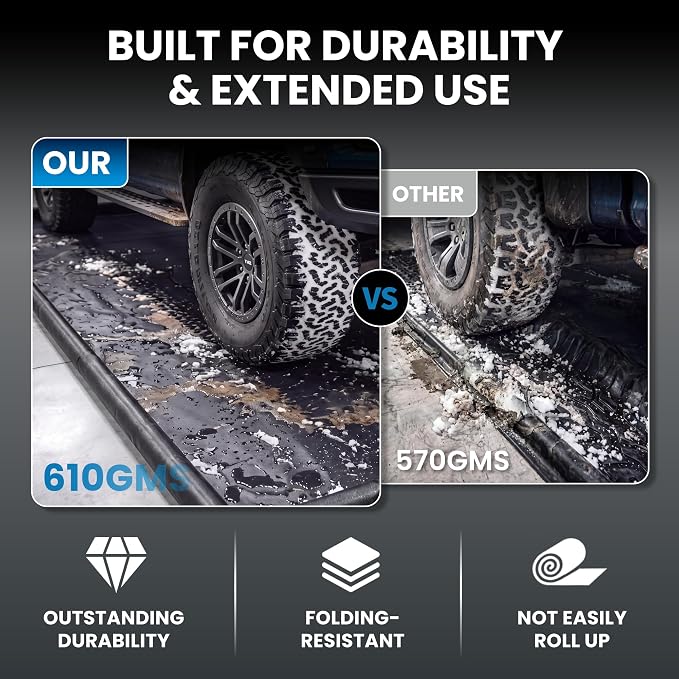 7'9" x 14' Garage Floor Mat, 610GSM PVC Containment Mat for Cars | Heavy-Duty, 1.2in Raised Edges, Waterproof Garage Protection, Non-Slip Design, Easy Hose Clean, Kit with Squeegee