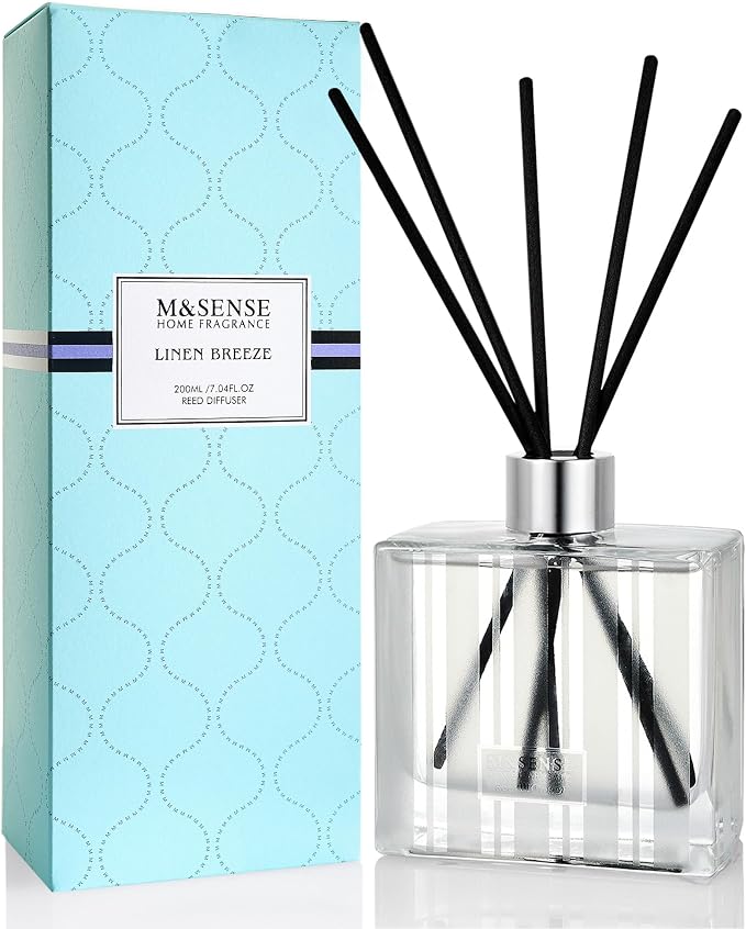 M&SENSE Reed Diffuser Set, Linen Breeze, 7.04 oz Natural Essential Oil | Non-Toxic Organic, Long-Lasting Fragrance, Ideal for Laundry Room, Bedroom, Gifts for Women