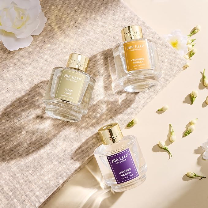 Reed Diffuser Set of 3,Clean Linen Cashmere Vanilla Lavender Garden Oil Reed Diffusers for Bedroom Living Room Office Aromatherapy Oil Reed Diffuser for Gift 50ml x 3