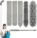 Microfiber Feather Duster 6-in-1 Kit | Extendable Duster with 100" Pole | Washable Long Handle Duster Set for High Ceilings, Fans, Blinds