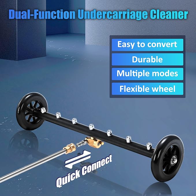 Tool Daily 24" Undercarriage Cleaner & Water Broom, 7 Nozzles, 1/4" QC | Fits Most Pressure Washer Wands, Pivoting Coupler Switches Modes, For Driveways, Decks, Patios, 4000 PSI