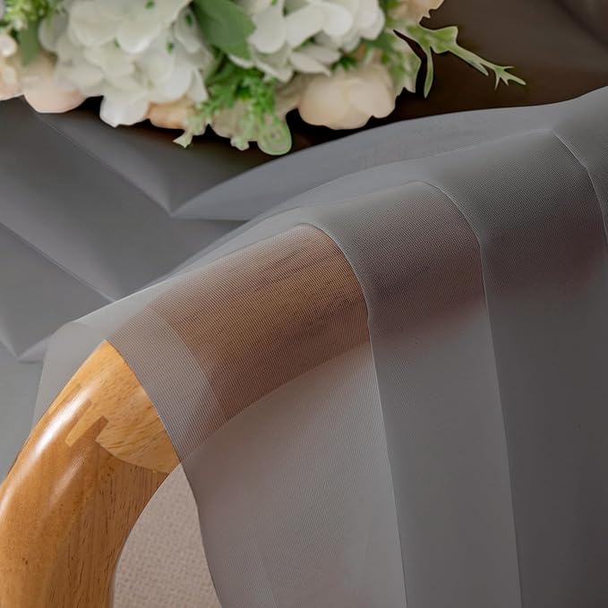 Chyhomenyc Voile Sheer Window Curtain Panels 54 Inch Long, Set of 2, Top Dual Rod Pockets Light Filtering Drapes for Small Window/Bathroom/Living Room/Bedroom, 42W x 54L inches, Charcoal Grey