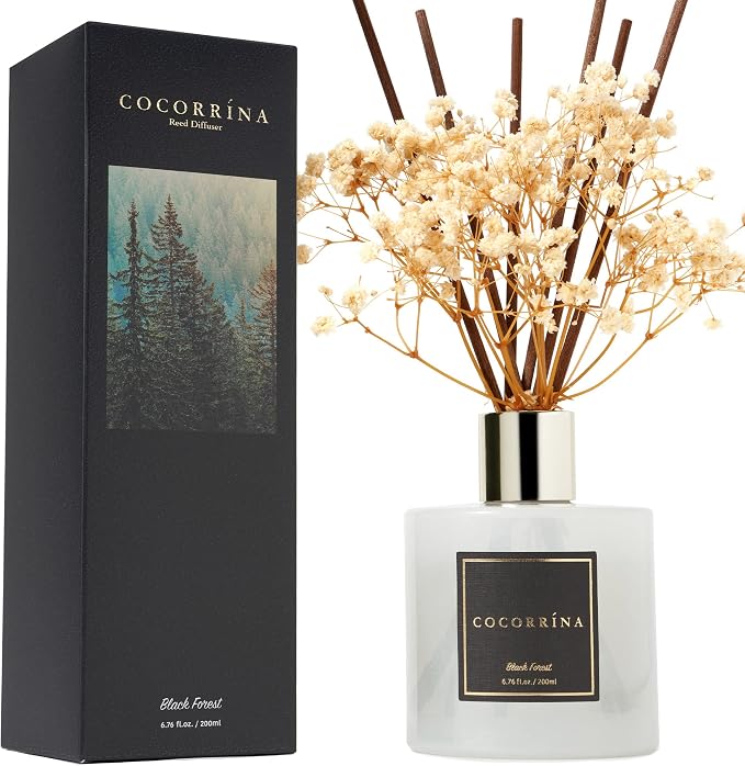 Reed Diffuser Sets, 6.7 fl oz. Black Forest Diffuser with Sticks Home Fragrance Reed Diffuser for Bathroom Shelf Decor