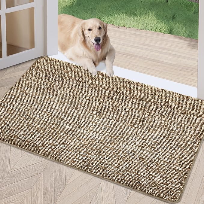 REFETONE Indoor Doormat, Front Door Mat 32"x48" Absorbent Rubber Backing Non Slip Back Door Mats, Washable Low-Profile Inside Floor Mat Door Rugs for Entryway, Resist Dirt Mud Mat for Dogs, Coffee