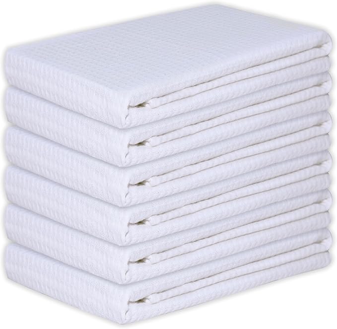 Kitchen Towels Set of 6 Soft Premium Cotton Highly Absorbent Dish Towels 18x28 Inches, Washable & Reusable Tea Towel, Quick Drying Dish Cloths with Hanging Loop - White Solid