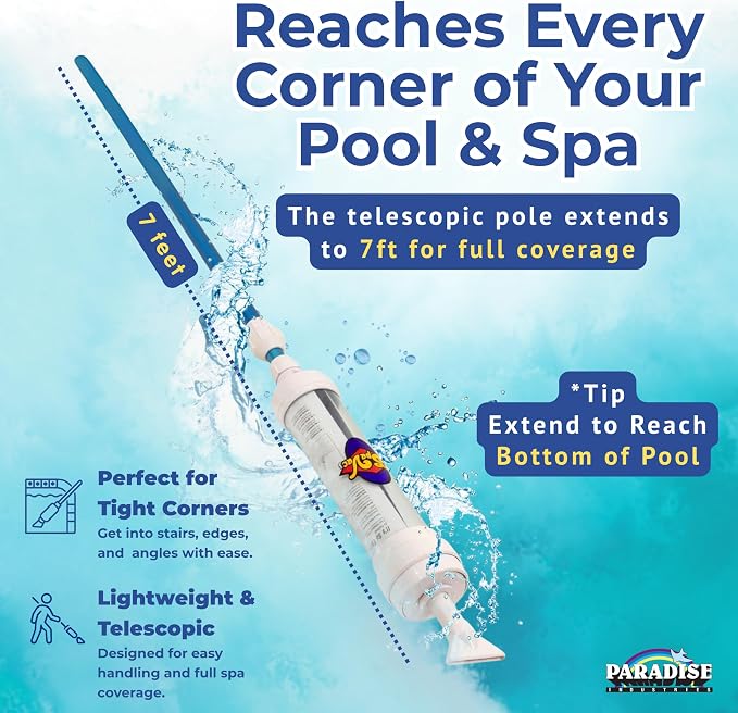 Rola-Chem 6250 Paradise Power Spa Vacuum – Manual Spa Vac for Hot Tub, Pool Stairs & Spas – Cordless Hot Tub Vacuum Cleaner with Telescopic Handle – Powered by Physics