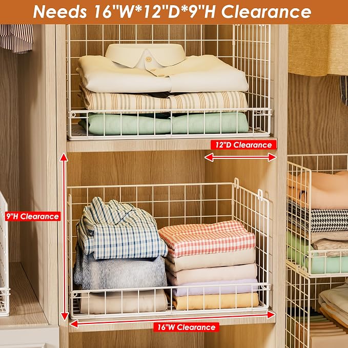 Yociyoga 4-Tier Stackable Closet Organizers and Storage Basket, Foldable Closet Shelf Organizer System, Space-Saving Clothes Storage Drawer Organizer for Wardrobe, White (Patent 30022416)