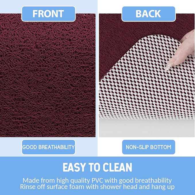 Non-Slip Bathtub Mat, Anti Slip Shower Mat, Fast Drying Bathtub Mats, Foot Scrubber Mat, Anti Slip Mat for Tub, Floor, Bathroom, Kitchen, Home, Hotel (Wine Red 32"×17")