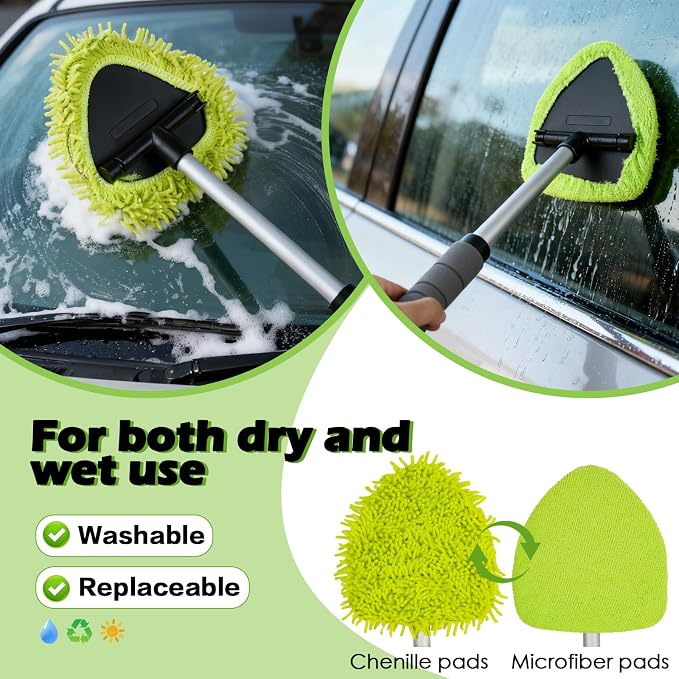 8PCS Windshield Cleaner Tool, Car Windshield Cleaner Tool with Extendable Handle 180° Rotation,Car Window Cleaner with 4 Reusable Microfiber Pads+100ml Spray Bottle+1 Detailing Brush