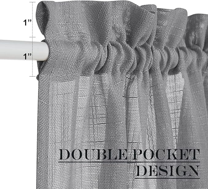 NICETOWN Linen French Door Curtains Privacy Light Reducing Window Coverings with Tieback Rod Pocket Front Back Glass Door Curtain, 25" W x 40" L, 1 Panel, Dark Grey