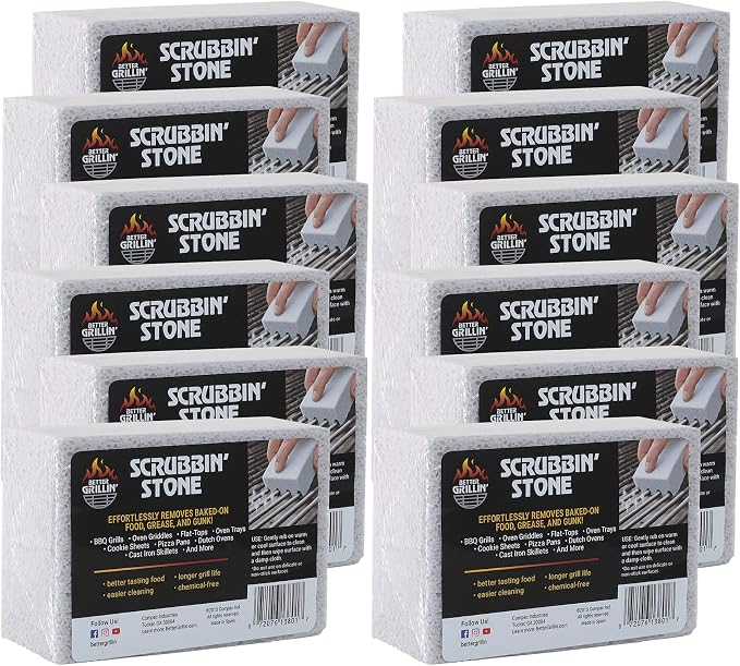 Better Grillin Scrubbin Stone Grill Cleaner-Scouring Brick/Barbecue Grill Brush/Barbecue Cleaner for BBQ, Griddle, 12pk