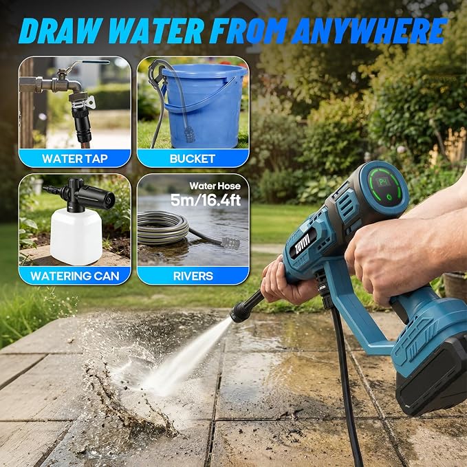 Cordless Pressure Washer for Makita 18V Battery, 870PSI Power Washer | 4-Speed, LCD Screen, Brushless, 6-in-1 Nozzle, 300L/H, 32.8FT Spray Distance, for Car/Fence/Patio/Home, Tool Only