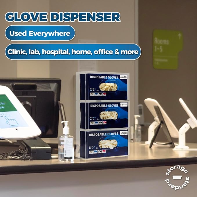 Triple Glove Box Holder Wall Mount Glove Dispenser - Disposable Glove Holder Wall Mount Glove Station for Medical Gloves, Multipurpose Kitchen Gloves Holder - 16.5 x 10 x 3.5 Inches