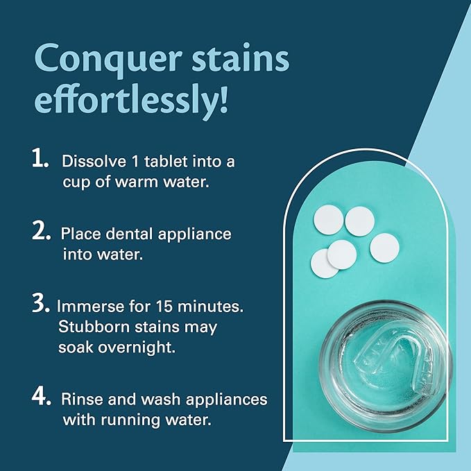 Overnight + Whitening Retainer Cleaner, Remove Stains, Discoloration, and Plaque | 4 Month Supply | Denture Cleanser with Whitening Boost,120 Tablets by M3 Naturals