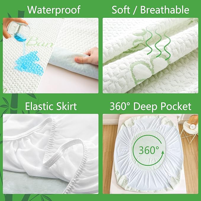 GOONIK Twin Size Mattress Protector, Breathable Bamboo Viscose Waterproof Twin Mattress Pad Cover with 6-16 inches Deep Pocket