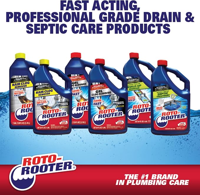 Roto-Rooter Build-Up Remover Drain Cleaner, Enzyme-Based Formula Helps Prevent Clogs and Grease Buildup, Removes Odor, Safe for Septic Systems, Pipes, Toilets, Drains and Sinks, 64 oz (Pack of 2)