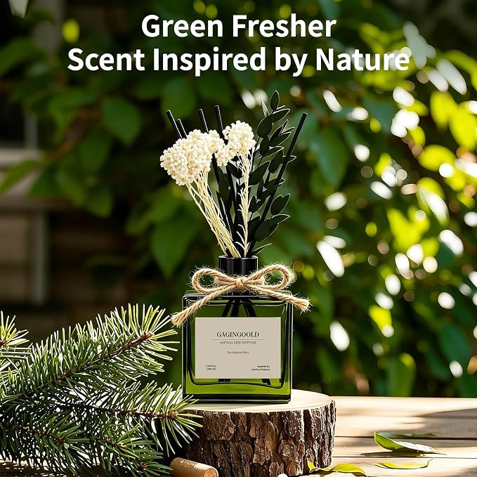 Reed Diffuser, 6.1 oz Eucalyptus Mint Scent Diffuser with Sticks & Dried Flowers, 120 Days Long Lasting diffusers for Home, Elegant Fragrance for Bathroom Bedroom Office Decor Air Fresh